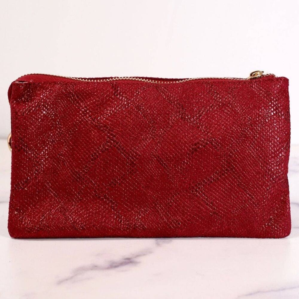 Liz 3 Compartment Crossbody Bag Metallic Crimson